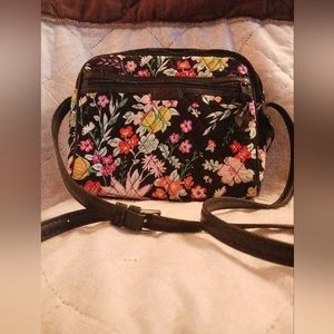 Vera bradley black and floral purse with leather strap